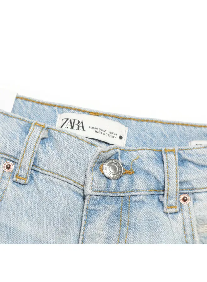Джинсы рваные с завышенной посадкой Zara, голубой — фото 4