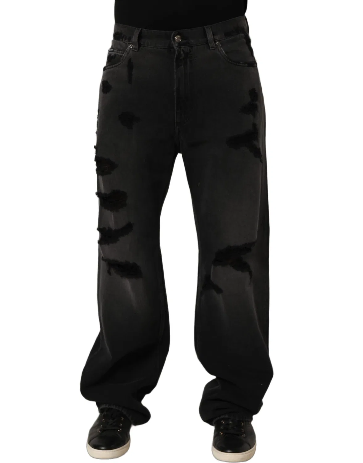 Мужские джинсы с потертостями и логотипом Wide Leg Dolce & Gabbana, Dark Gray — фото 3