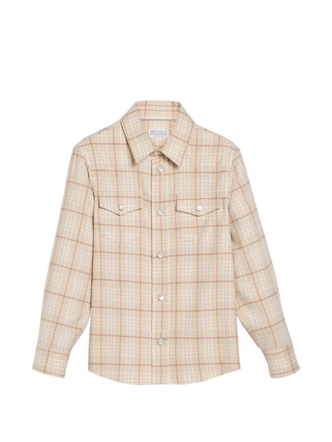 Фланелевая рубашка в клетку тартан Brunello Cucinelli Kids, нейтральные цвета