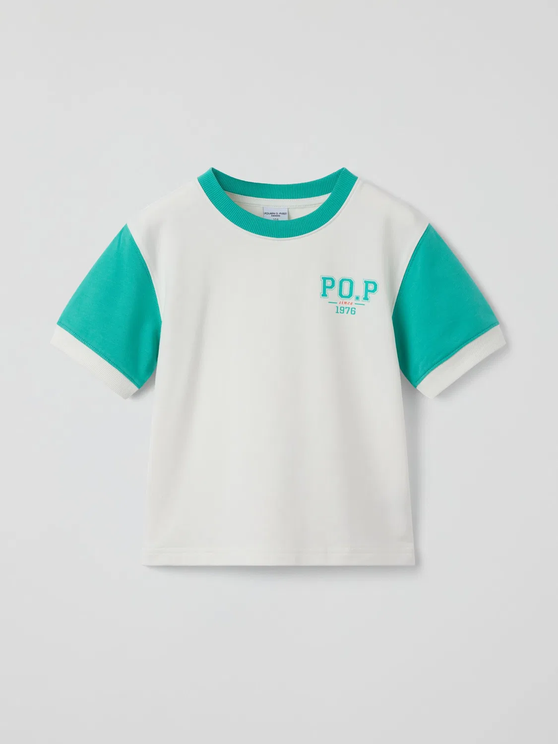 Футболка с контрастными рукавами, Varsity Polarn O. Pyret, белый — фото 2