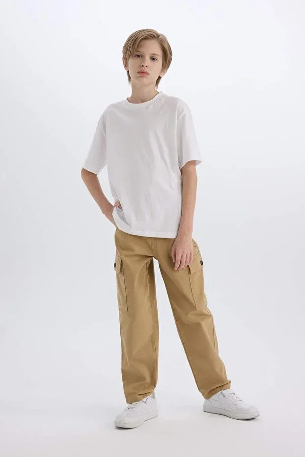Детские брюки для девочек широкие хлопковые Defacto, Beige-Bg739 — фото 3