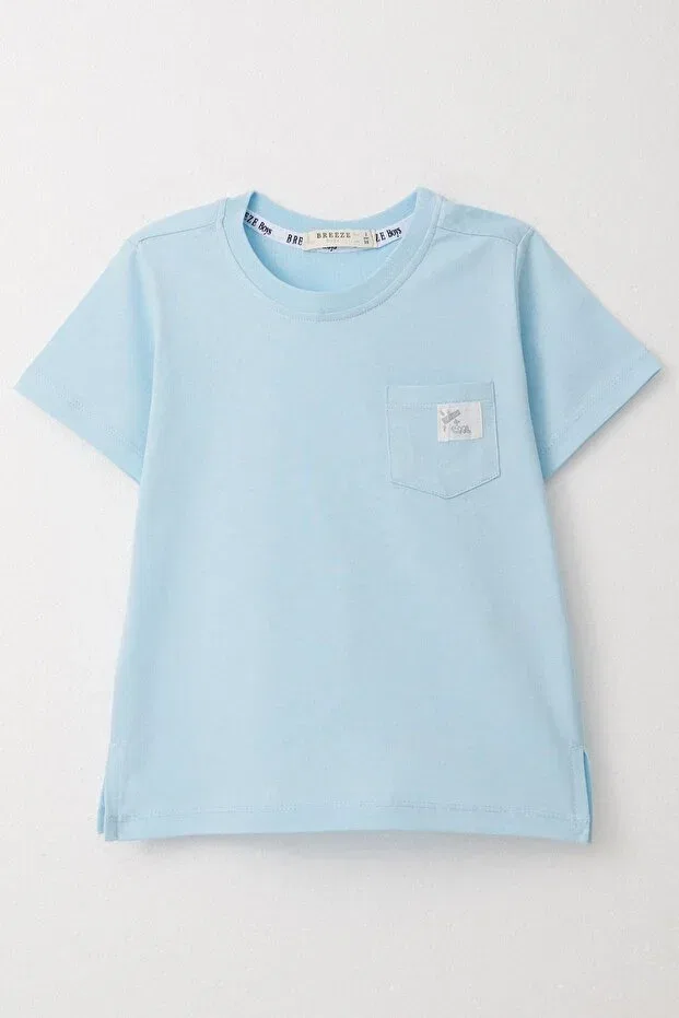 Детская футболка для мальчиков с карманом Cool Text Emblem Breeze, Light Blue