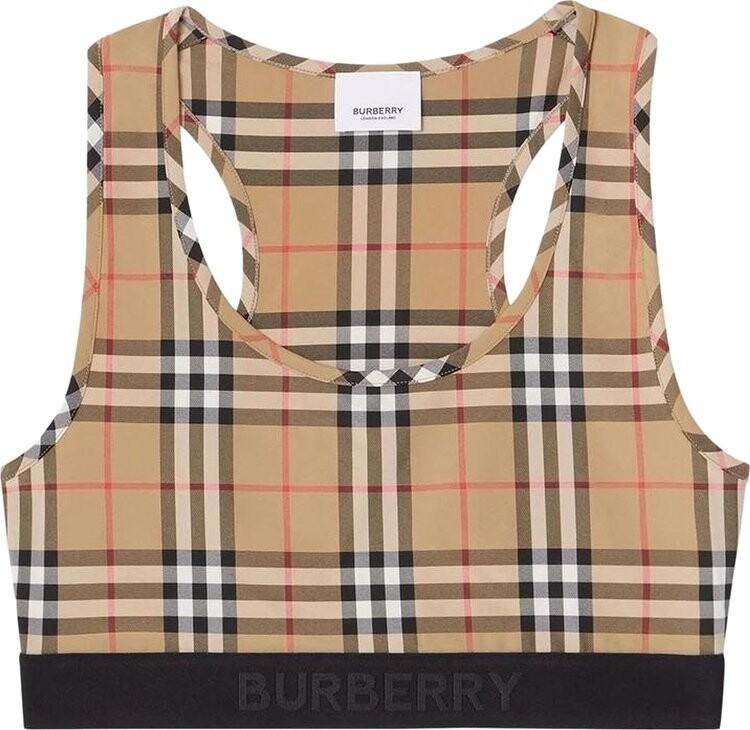 

Топ Burberry Logo Detail Vintage Check Bra Top 'Archive Beige', коричневый