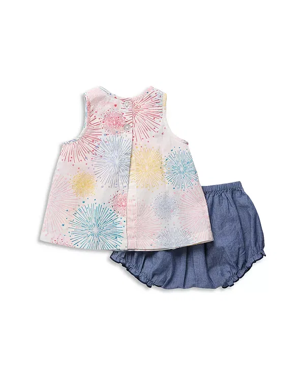 Детский комплект для девочек с принтом Jaipur Top & Diaper Cover Set Pink Chicken, Fireworks — фото 2