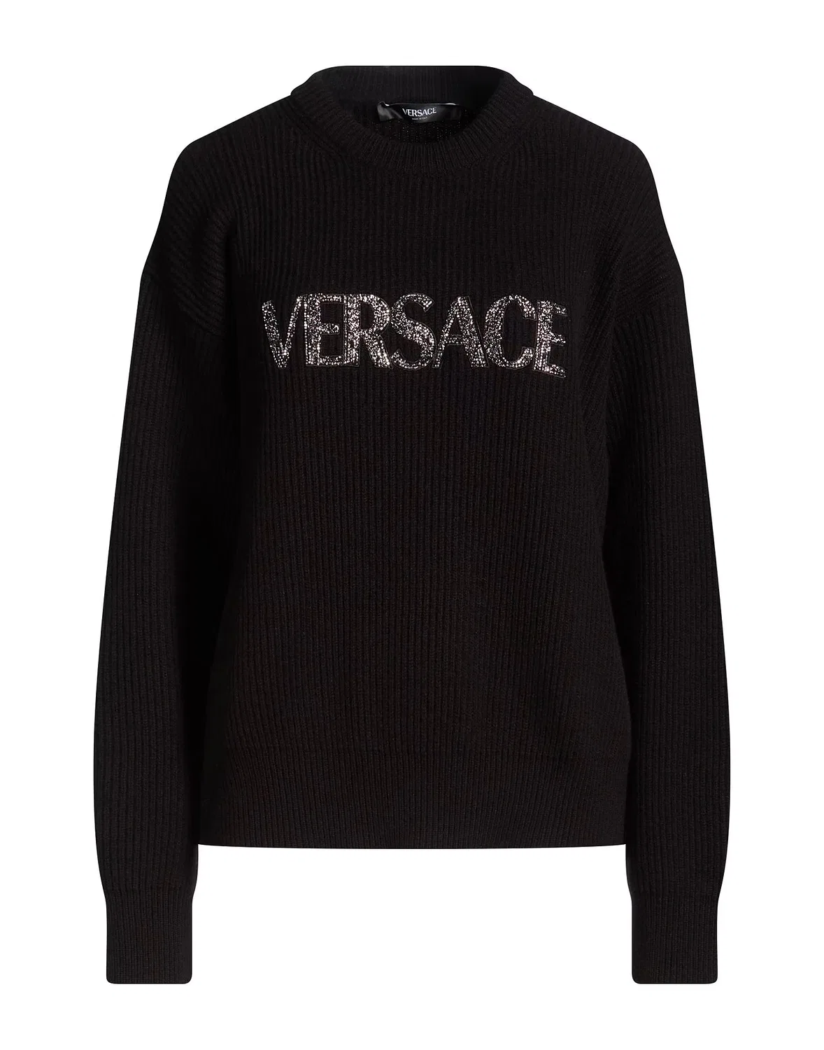 Женский свитер с вышивкой и кристаллами Cashmere Versace, черный