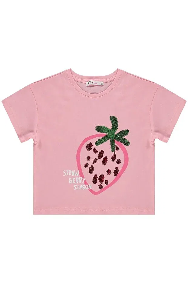 Детская футболка для девочек с принтом Strawberry patterned Civil Girls, Powder — фото 2