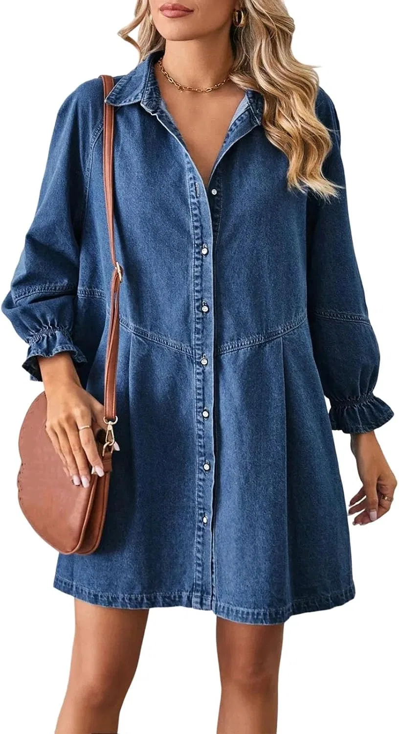 Женское джинсовое платье миди свободного кроя, Dark Blue