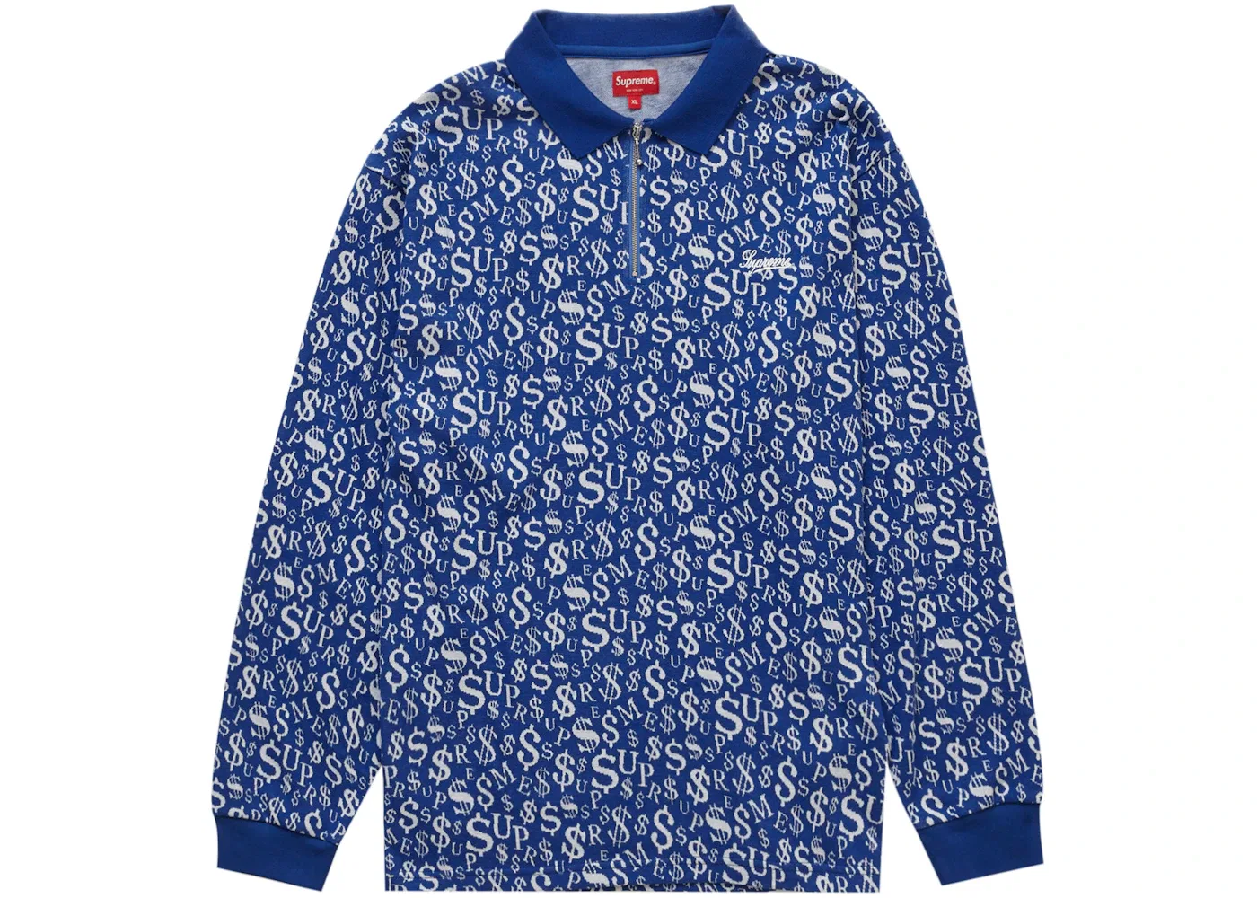 Мужская рубашка-поло с длинным рукавом Supreme Currency Jacquard Zip L/S Polo, Blue