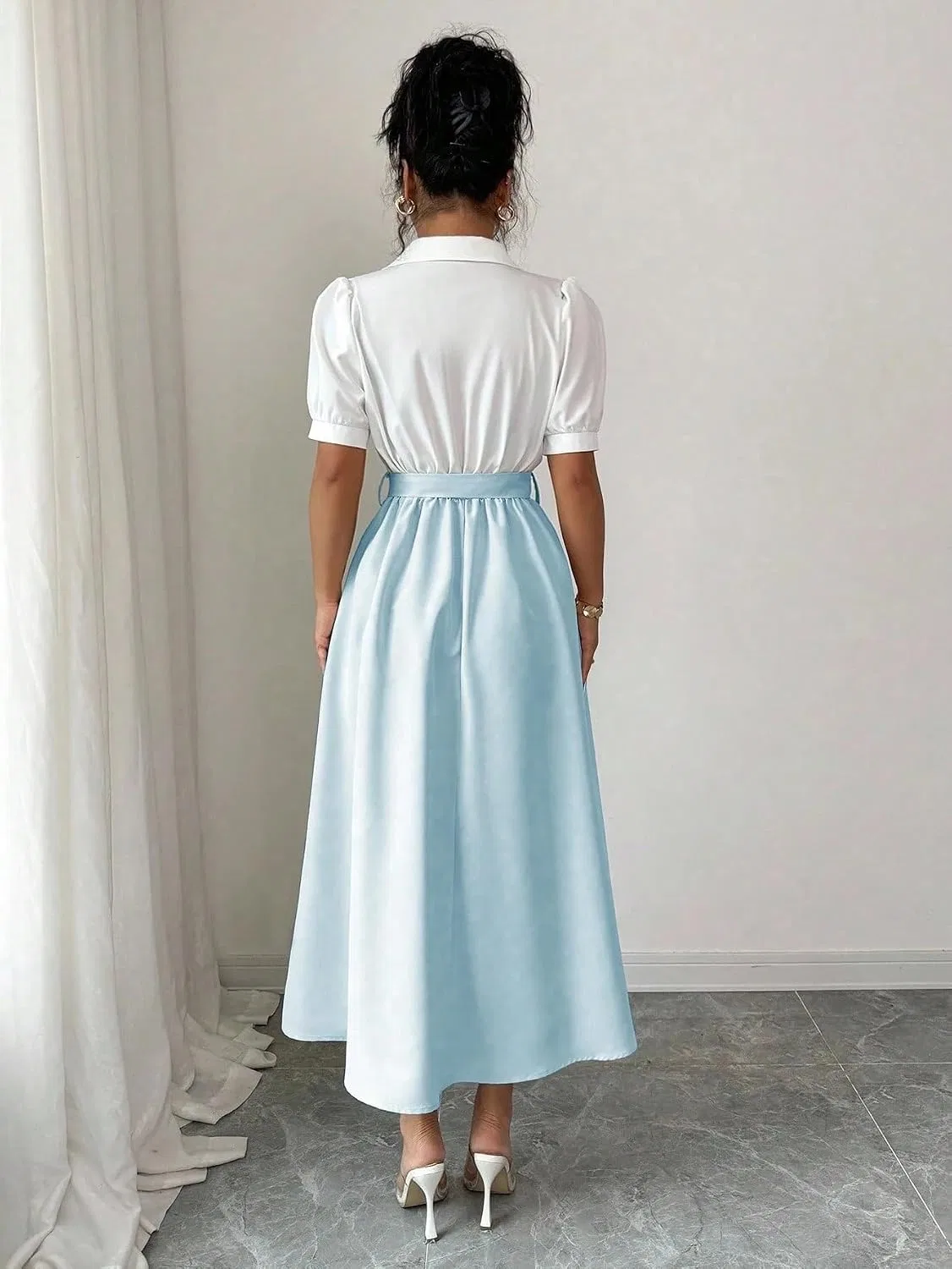 Женское повседневное цветочное миди-платье Colorblock, Blue — фото 2