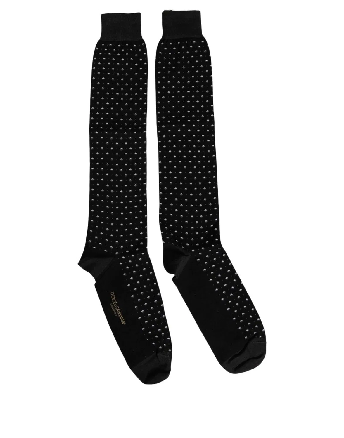 Мужские носки с принтом горошек выше щиколотки Black Polka Dot Over The Calf Dolce & Gabbana, черный — фото 2