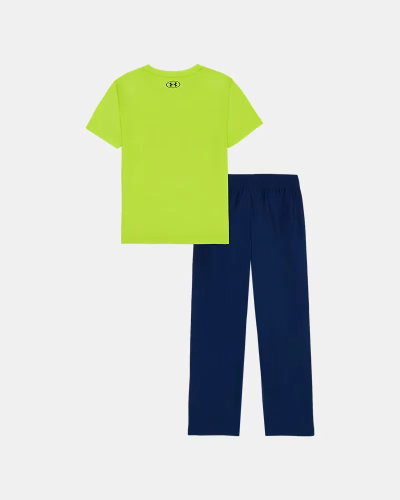 Комплект для мальчиков быстросохнущий, футболка и штаны, UA Logo Sports UnderArmour, Green Citrine — фото 3