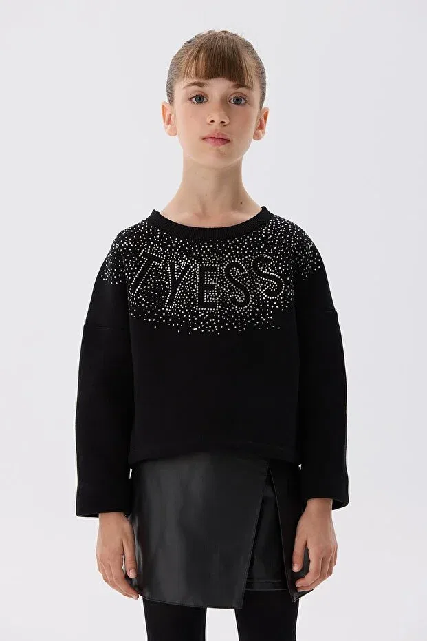 Детские свитшот для девочек хлопковый Tyess, Black — фото 3