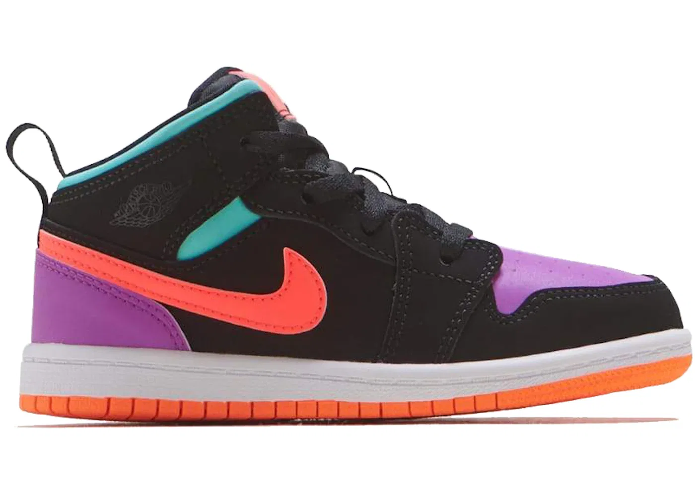Детские кроссовки с высоким берцем Jordan 1 Mid Multi-Color Jordan, Black/Total Orange-Aura Green