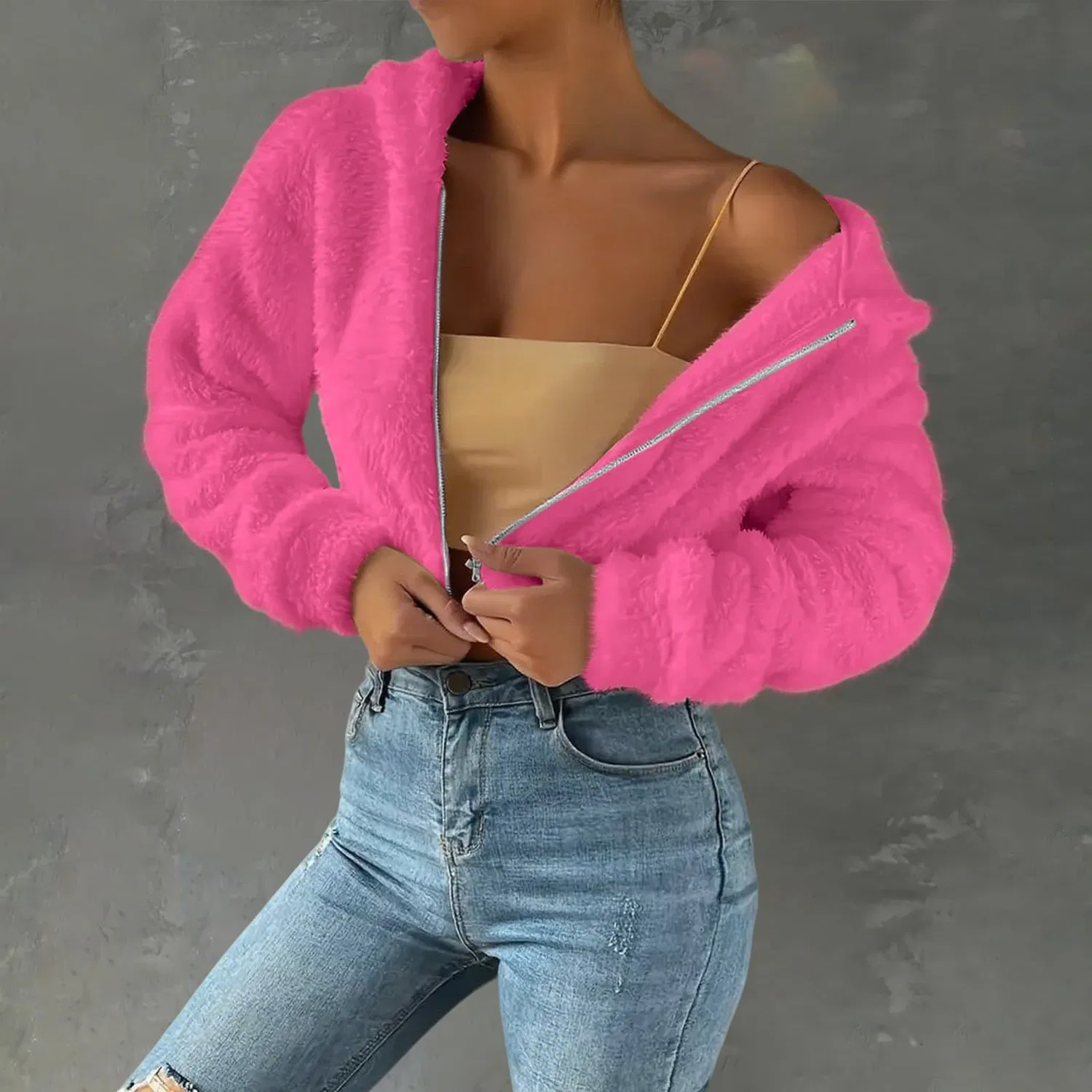 Женское пальто из искусственного меха с капюшоном, Rosa Acceso — фото 3