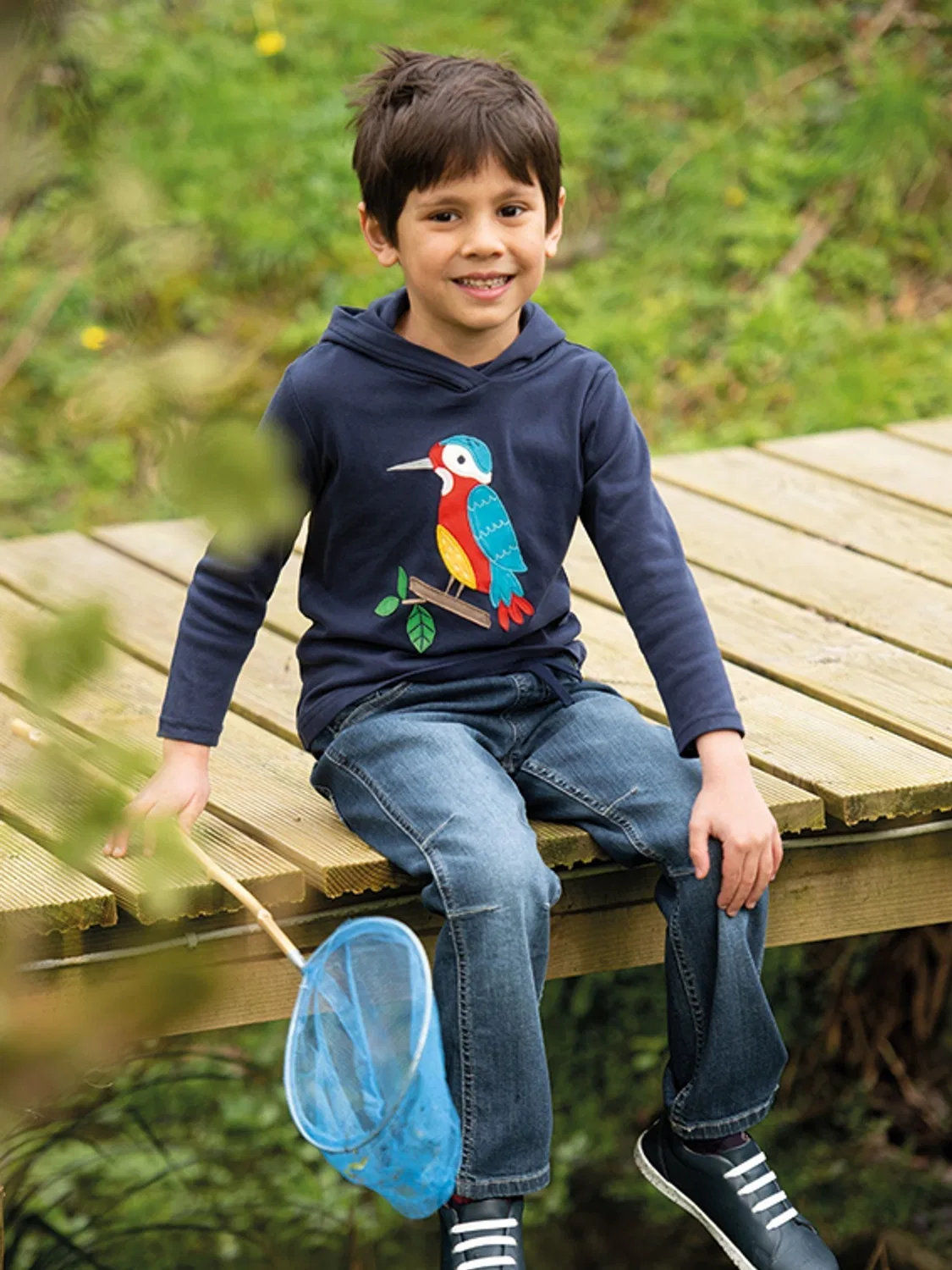 Джинсы с мягким поясом, модель Blue Concave Frugi, синий