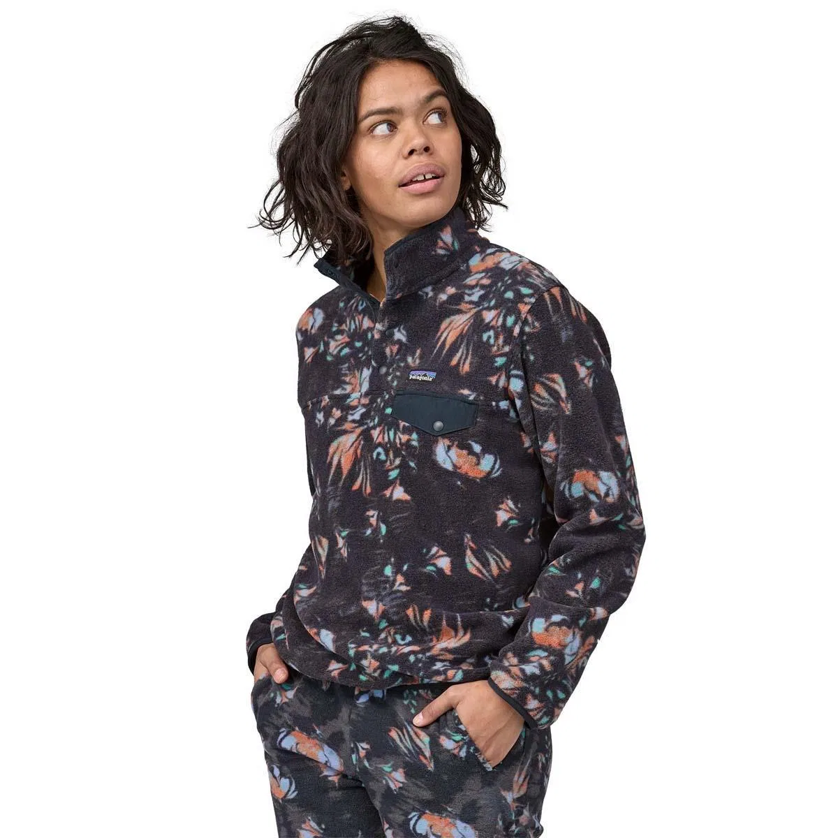 Синчилла пуловер с застежкой на кнопках Patagonia, Swirl Floral/Pitch Blue