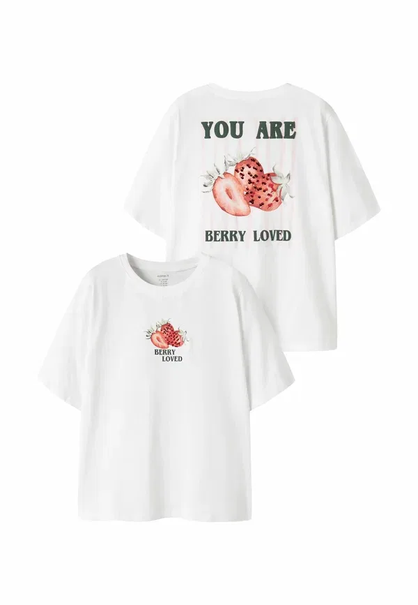 Футболка принт T-shirt regular fit Name It Bright White, белый — фото 3