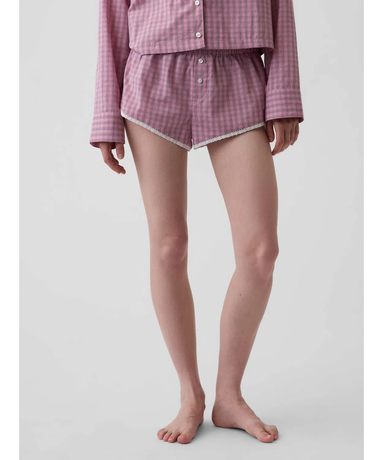 Женские шорты-пижама из хлопка поплин с принтом в полоску, модель Pajama GAP, Pink — фото 3