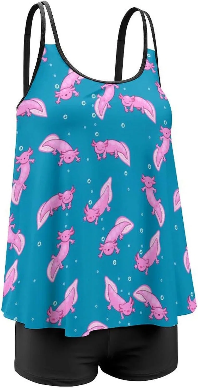 Женский танкини с регулируемыми бретелями Plus Size Bikini, Kawaii Axolotl Patternstyle-9 — фото 3