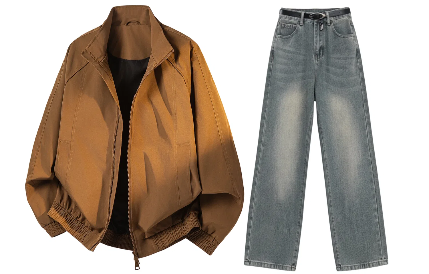 Детский комплект спортивной одежды с воротником-стойкой Brown Coat+Vintage Blue Pants GWAF, Коричневый/Синий