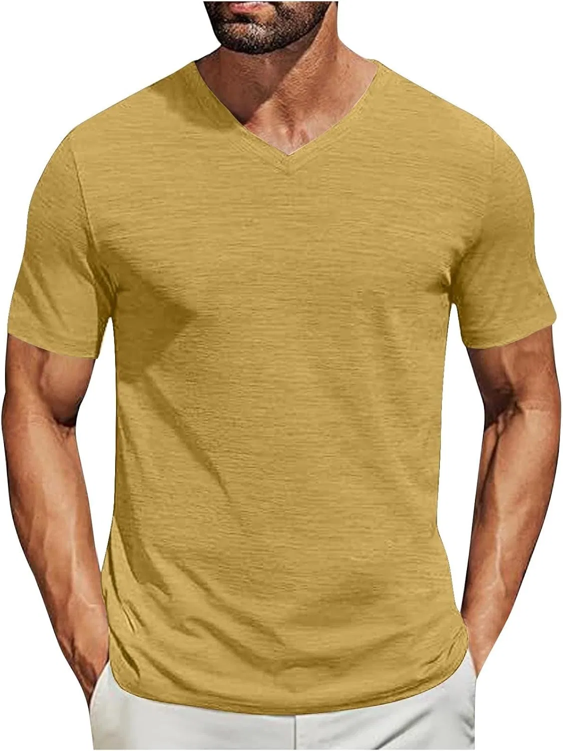 Мужская футболка с V-образным вырезом Cotton Classic, Khaki