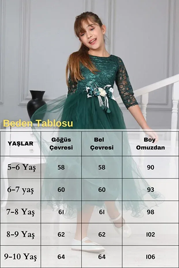 Детское платье для девочек кружевное с принтом Guipure Embroidered Jannock, Emerald — фото 2