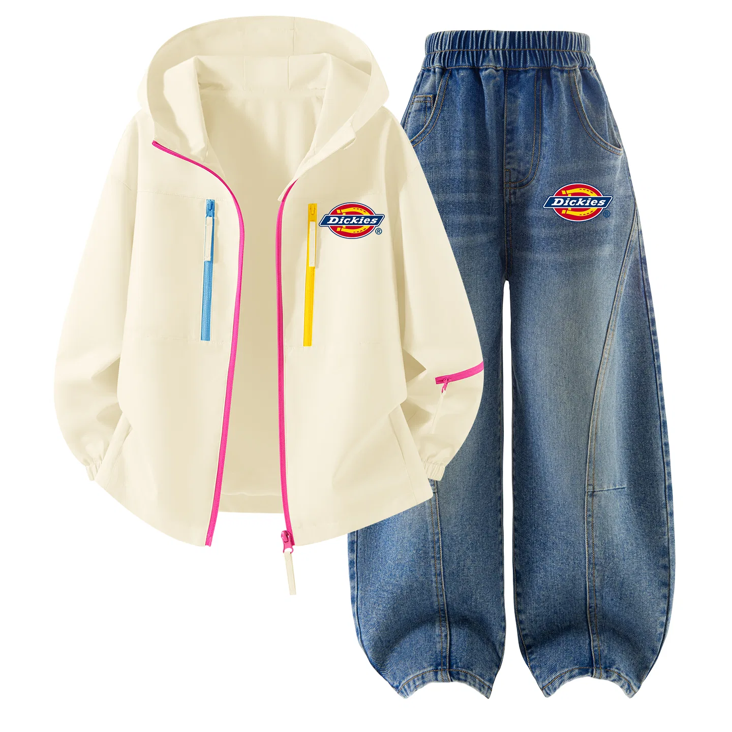 Детский комплект из худи и брюк Dickies, Silicone Logo K Dawn White+Silicone Logo Thick K Denim Blue