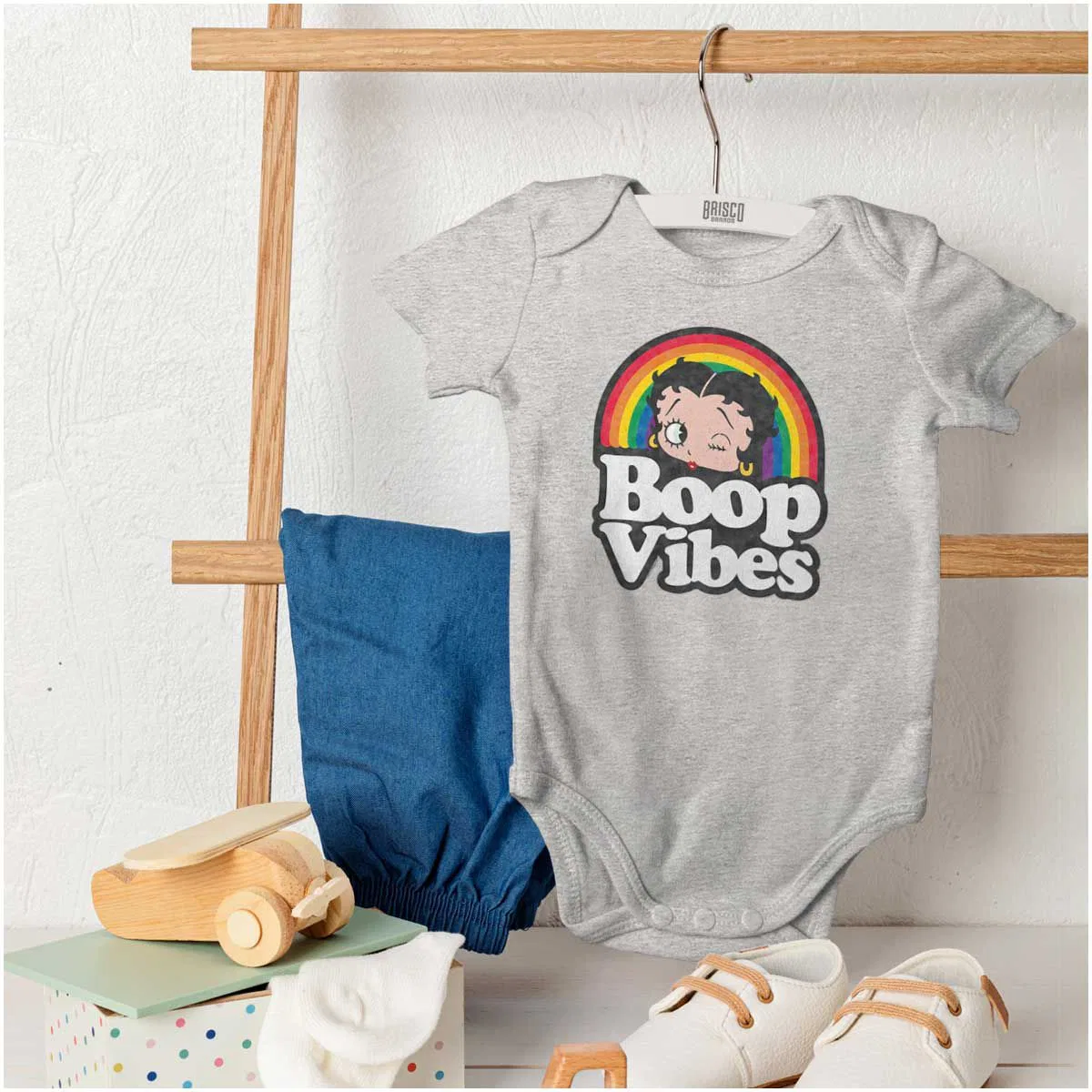 Детское боди для девочек с принтом Betty Boop Cartoon Rainbow Quote Brisco Brands, Heather — фото 4