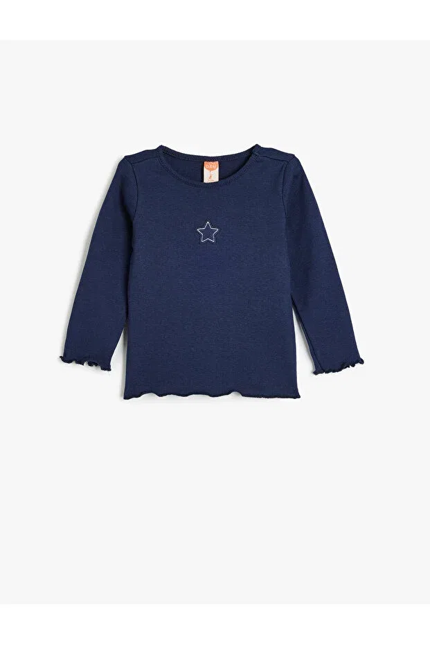 Детская футболка с длинным рукавом с вышивкой Star Koton, Navy Blue