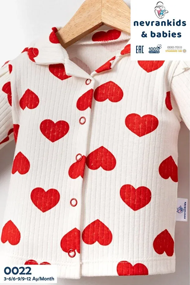 Детский комплект пижам для новорожденных девочек Heart Big Pattern Nevrankids, White — фото 4