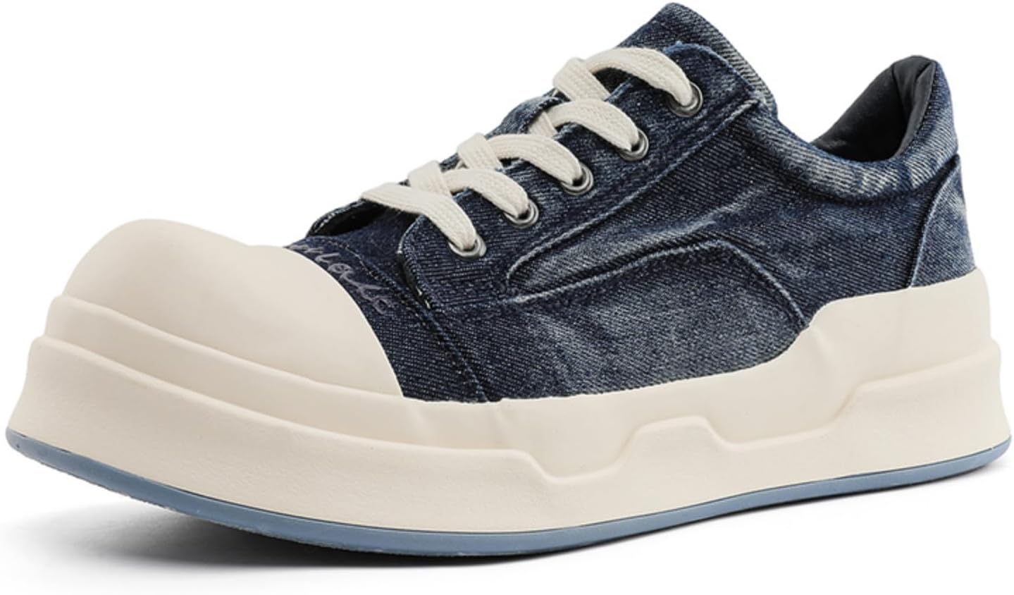 

Мужские повседневные кеды из денима, стильные низкие туфли с массивной подошвой, ретро и удобные для ежедневной носки и уличного стиля Aokisx, синий