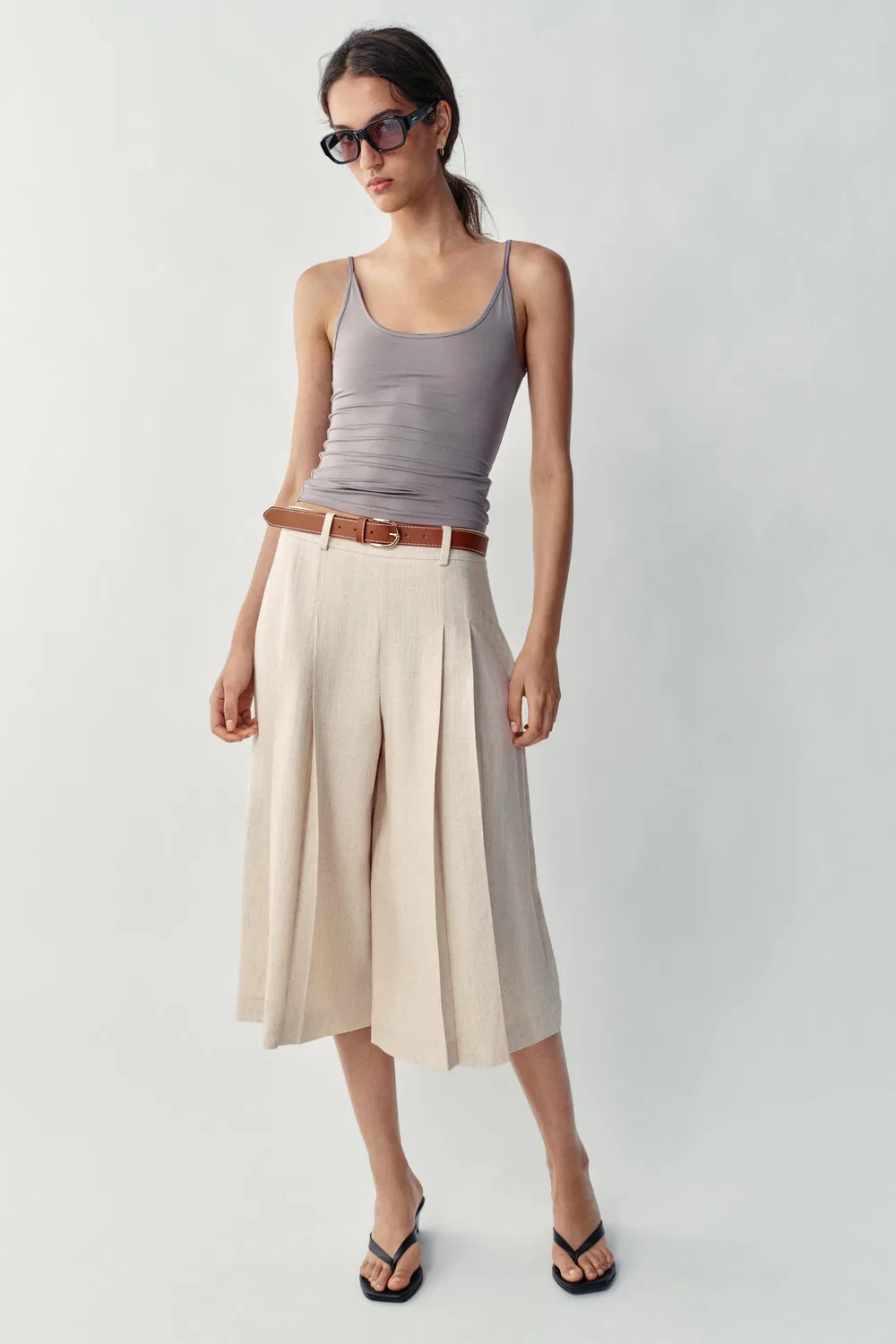 Длинные бермудские шорты с поясом ZARA, Light beige