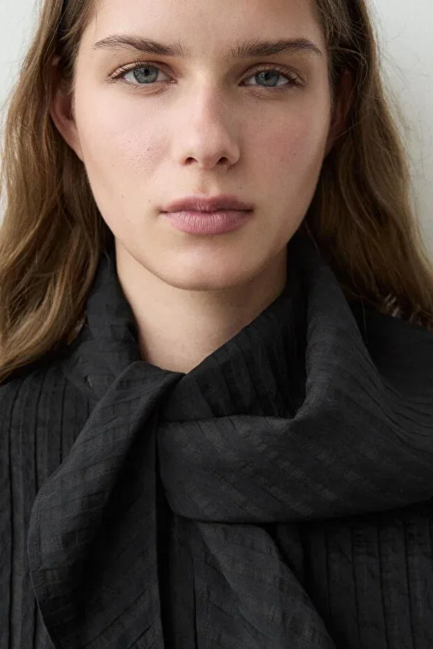 Женская рубашка свободного кроя с длинным рукавом Massimo Dutti, Black — фото 3