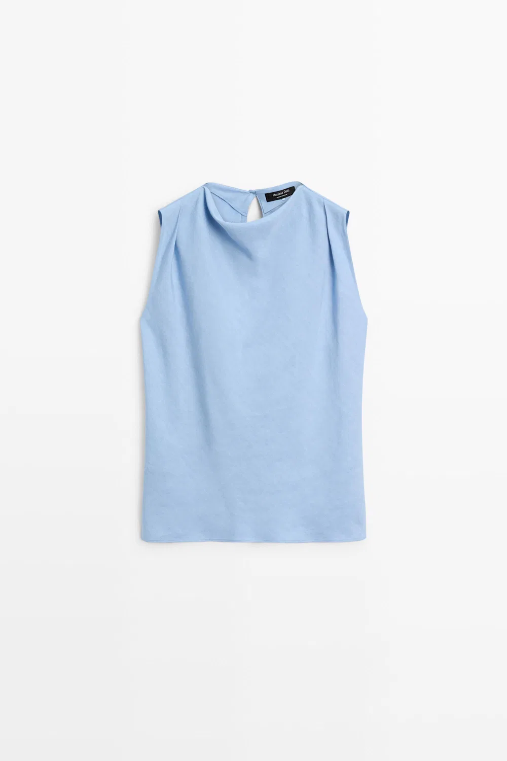 Топ Massimo Dutti Flowing Linen Blend Pleated, небесно-голубой — фото 2