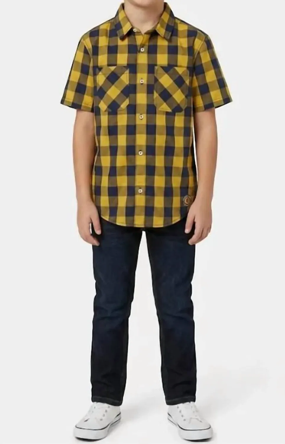 Детская рубашка в клетку с принтом Buffalo Plaid Shirt Gasoline, Dusty Yellow