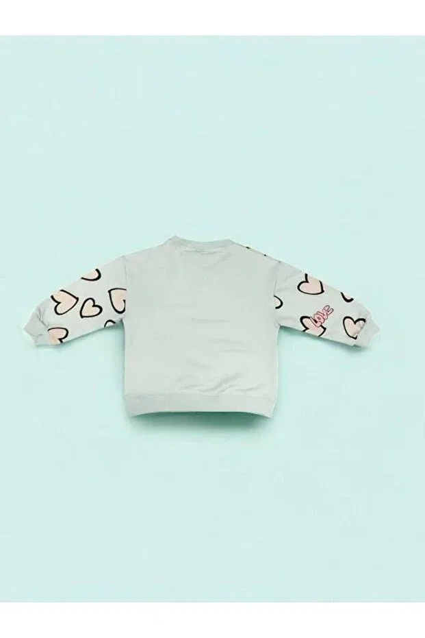 Детские свитшот для девочек хлопковый Heart Detailed Zekids, Mint — фото 3