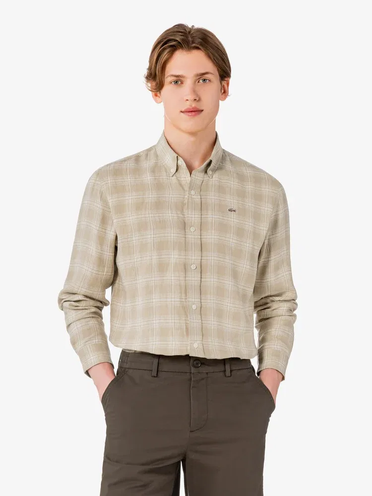 Мужская рубашка с большим клетчатым узором CH739E LACOSTE, Beige — фото 4