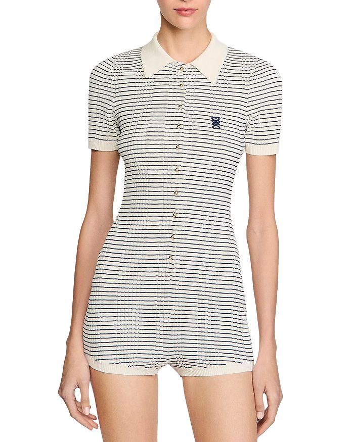 

Ромпер с полосатым вязаным узором Sandro, слоновая кость/кремовый