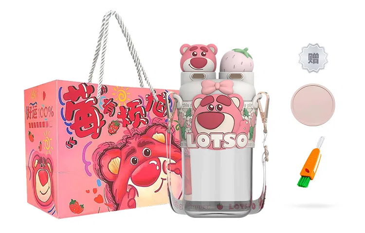 Детская бутылка для воды с трубочкой 700 мл, модель Lotso White, Disney, White/Red — фото 2