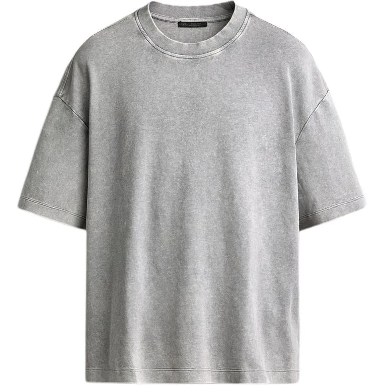 Мужская футболка с круглым вырезом и прямым кроем ZARA, Light Gray