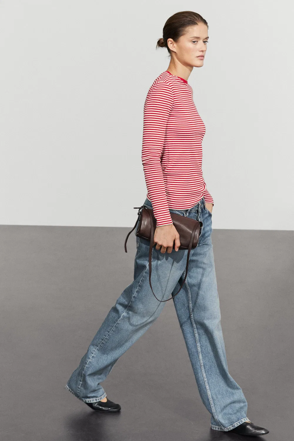 Лонгслив Massimo Dutti 100% Cotton Striped, красный — фото 4