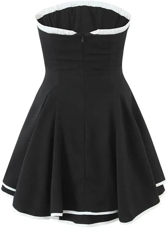 Женское платье-корсет с бантом Slash Neck Back Zipper Contrast Color, Black — фото 3