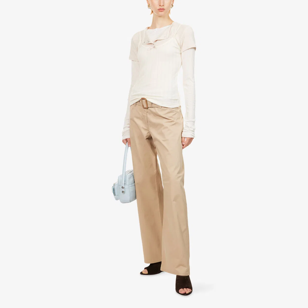Многослойная хлопковая футболка Acne Studios, белый/кремовый — фото 2