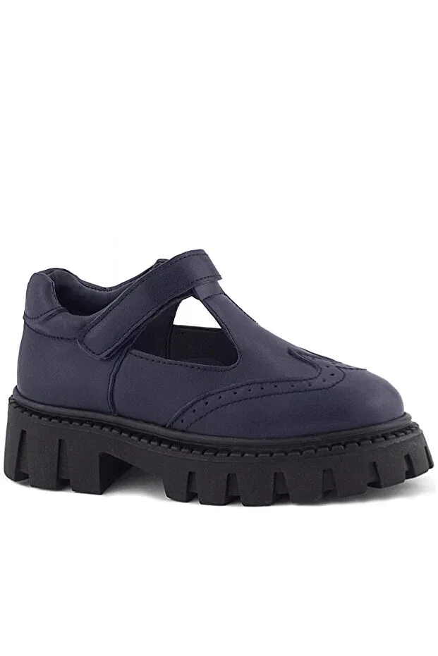 Детские туфли для девочек матовые с липучкой Rakerplus, Navy Blue — фото 2
