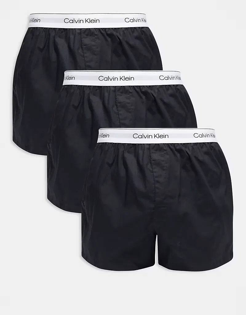 Боксеры расслабленные хлопковые стретч Icon 3 шт Calvin Klein, черный