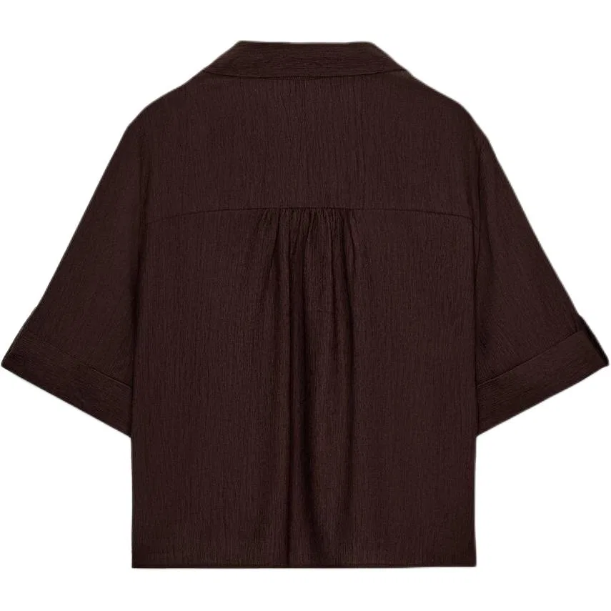 Женская рубашка с V-образным вырезом Dark Brown ZARA, Темно-коричневый — фото 3