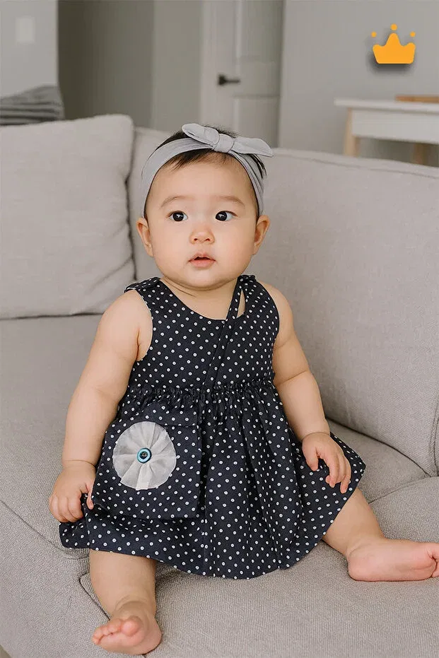 Детское платье для девочек с принтом Polka dotpinoholiday dress with bag Pino Baby, Navy Blue
