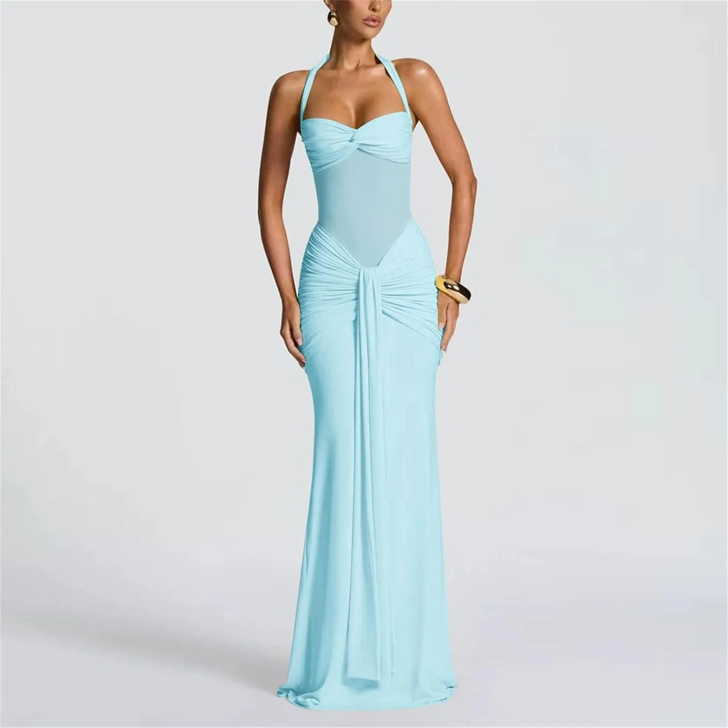 Женское вечернее платье макси с запа́хом Bodycon, Light Blue — фото 2