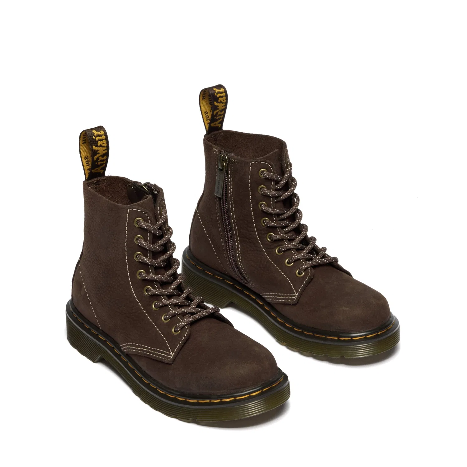 Детские ботинки Dr. Martens ROMARIO, кожаные на шнуровке с молнией, Brown
