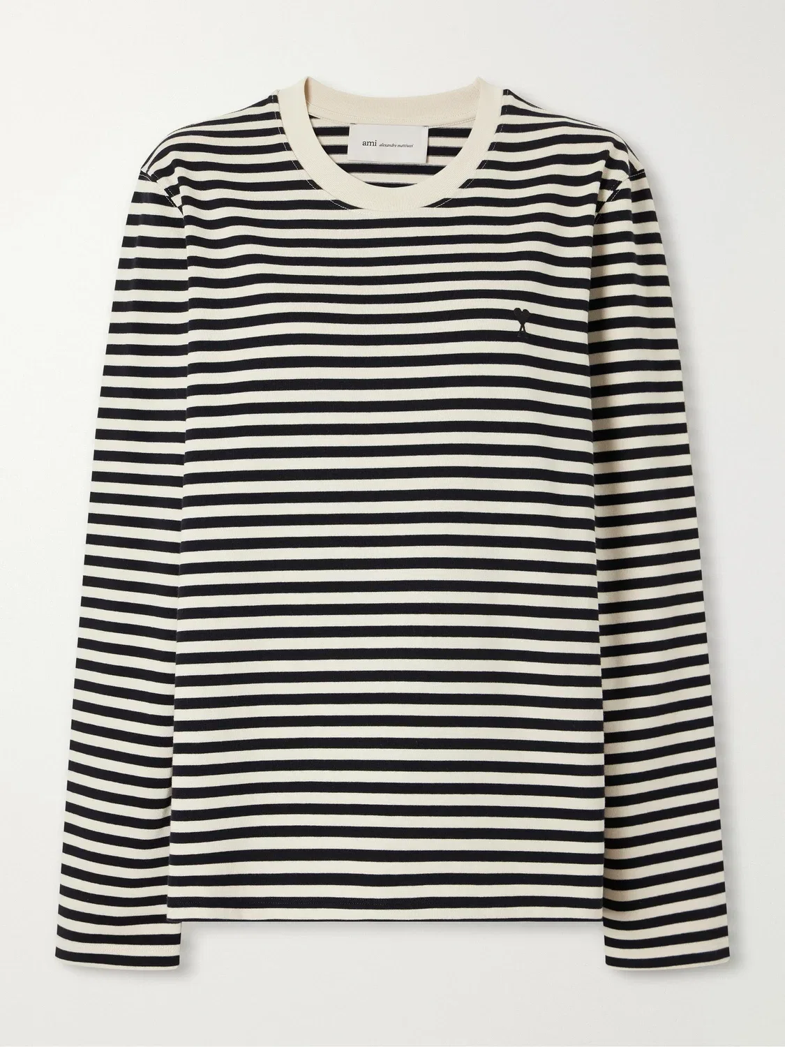 Полосатая футболка из хлопкового джерси с вышитым логотипом AMI Paris, черный